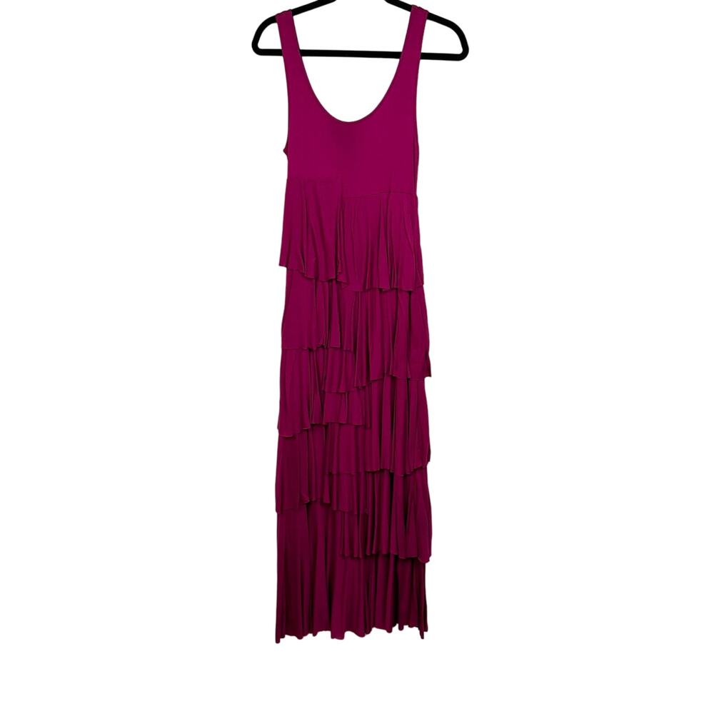 Soft Surroundings Maxi Dress Women PXS Magenta Dominique Tiered Ruffle Modal